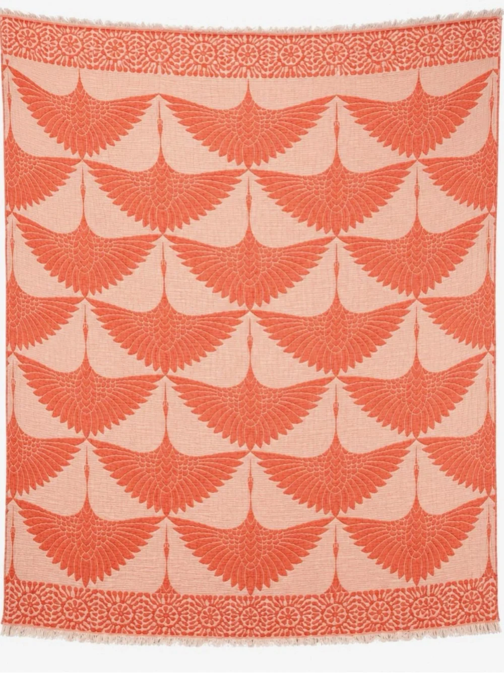 Neon Coast Modern Anthracite Orange Woven 100% Cotton Birds in Flight Throw NEW